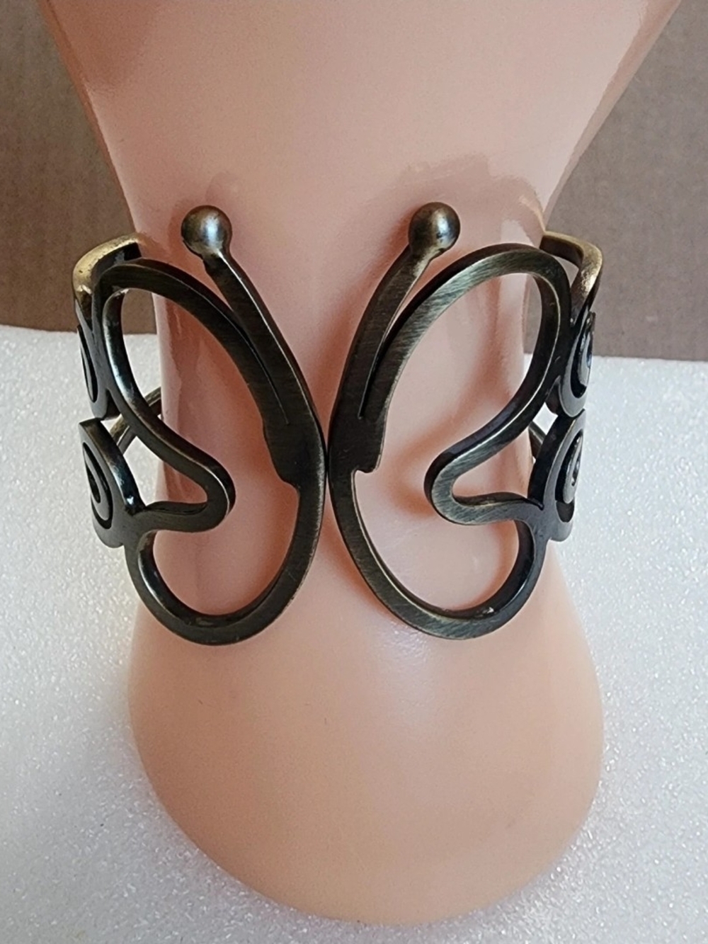 Butterfly Hinged Cuff Bracelet Antiqued Gold Tone Size 6.5